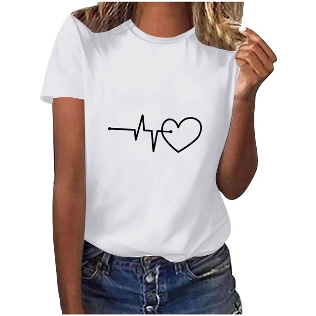 Diufon Hauts de la Saint-Valentin pour Femmes, Tunique Décontractée à Manches Courtes, Chandail à Col Rond, Blouse Tendance Mignonne à Imprimé Graphique