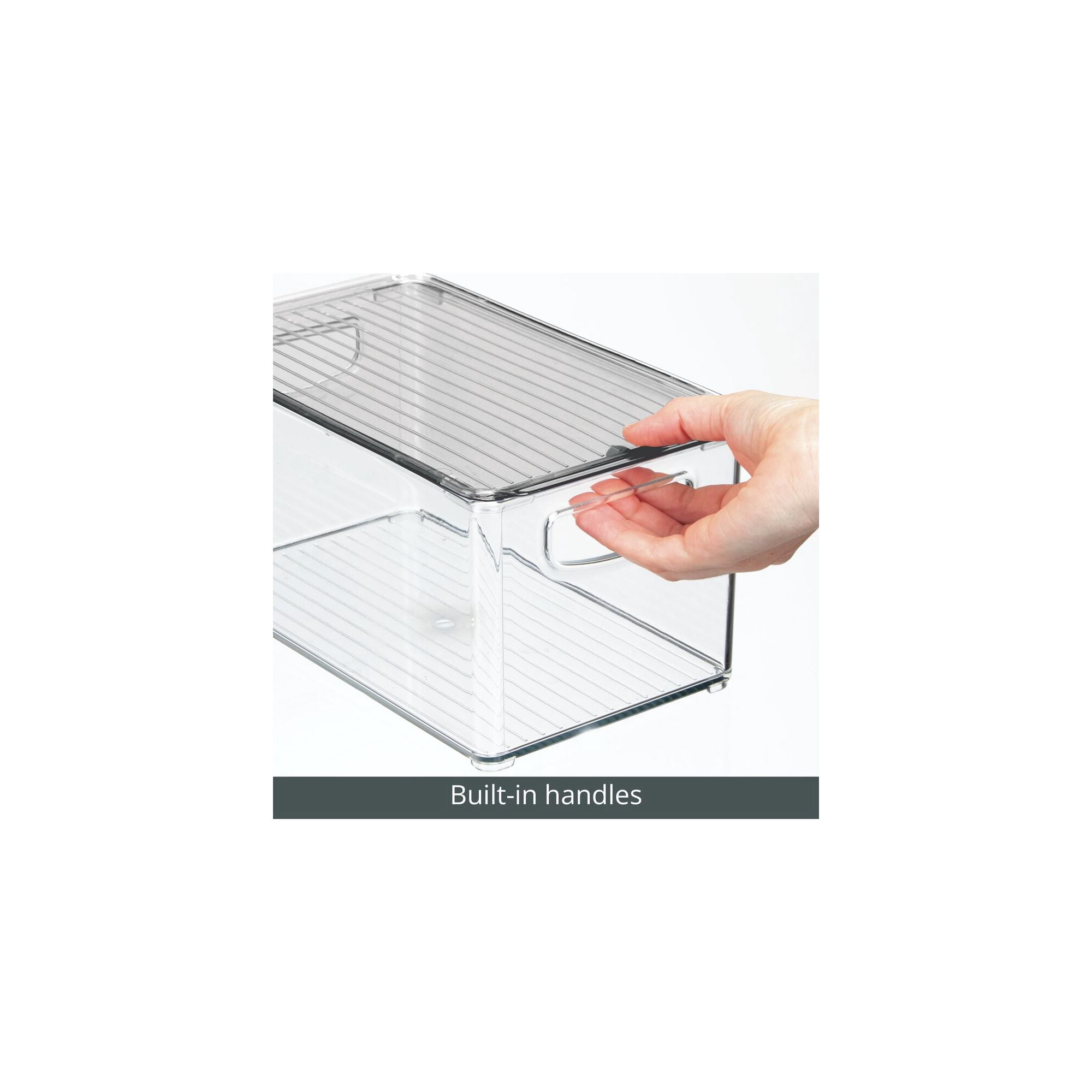 mDesign Plastic Deep Kitchen Storage Bin Box, Lid/Handles, 6 Pack, Clear/Gray