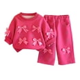 thumbnail image 3 of HVOBTTY Toddler Girl's Solid Color Crew Neck Long Sleeve Sweatshirt Long Pant 2 Piece Casual Matching Outfit Suits, 3 of 5