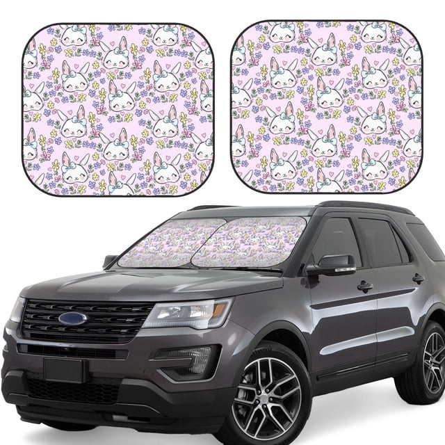 Vsdgher Purple Rabbit Print Car Windshield Sun Shade, Reflective Sunshade Window Sunshade Sun Visor Protector Fit for Cars,Trucks,SUVs-Large