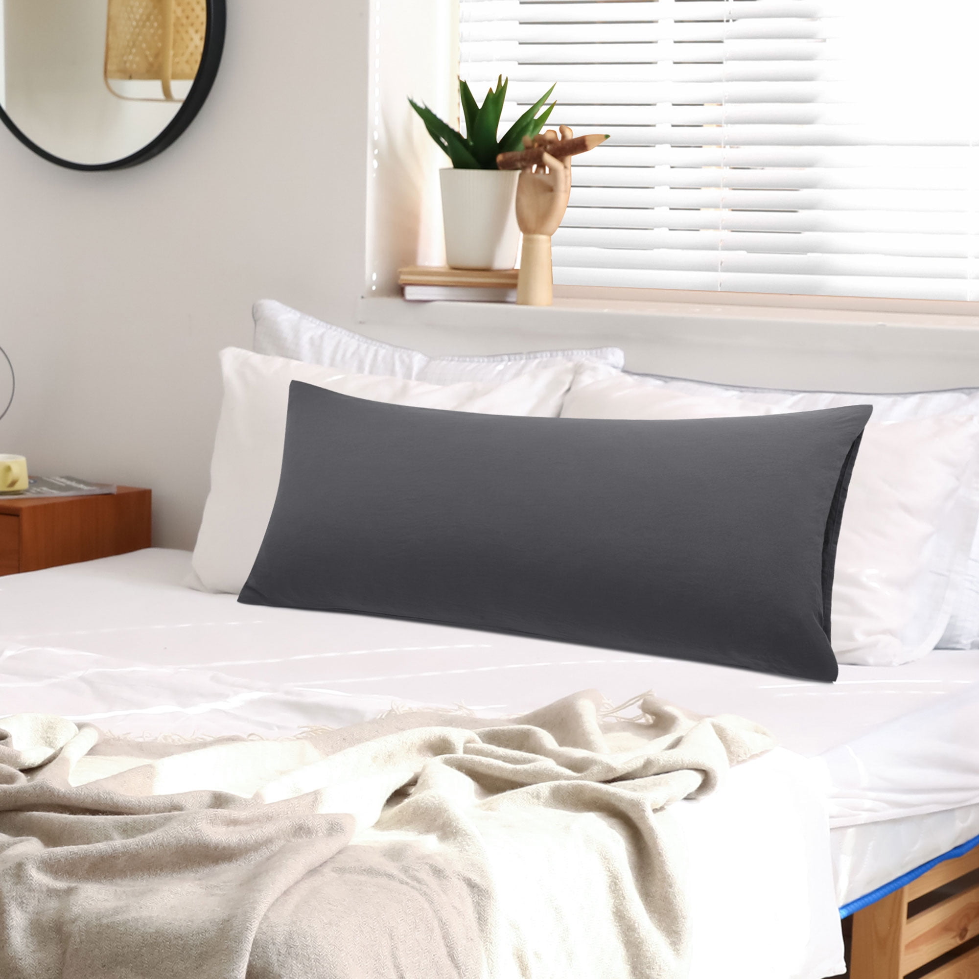 Unique Bargains Envelope Closure Washed Microfiber Body Pillowcases Dark Gray 20"x48"