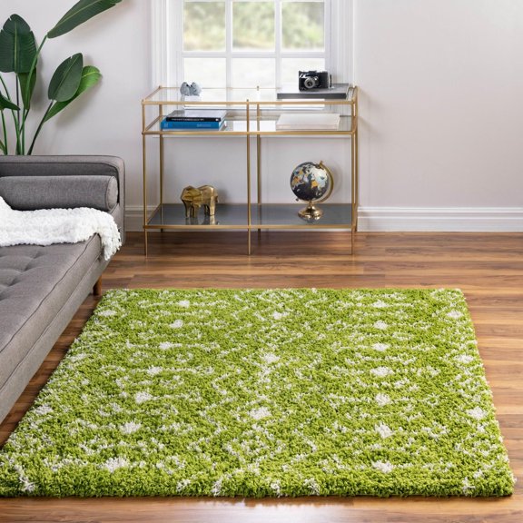 Unique Loom Moroccan Trellis Shag Collection Area Rug - Meknes (3' 1" Square Green/Ivory)