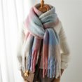 thumbnail image 4 of Bufandas de lujo para mujer, otoño e invierno, 240 x 38 cm, para hombre, cálidas y gruesas, con borlas y cuadros de arcoíris, de imitación de cachemira, para envolver la moda, 4 of 5