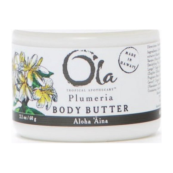 OLA Tropical Apothecary Plumeria Body Butter – Moisturizing with Pure Coconut Oil and Hawaiian Plant Extracts - Ideal for Dry Skin - 2.1oz