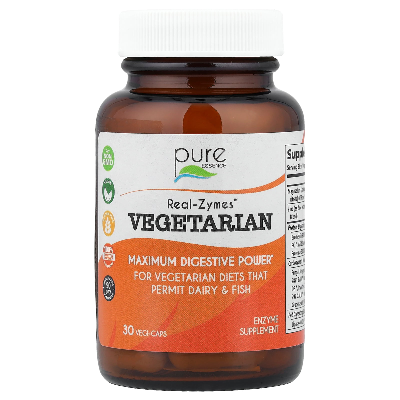 Pure Essence Real-Zymes™, Vegetarian, 30 Vegi-Caps