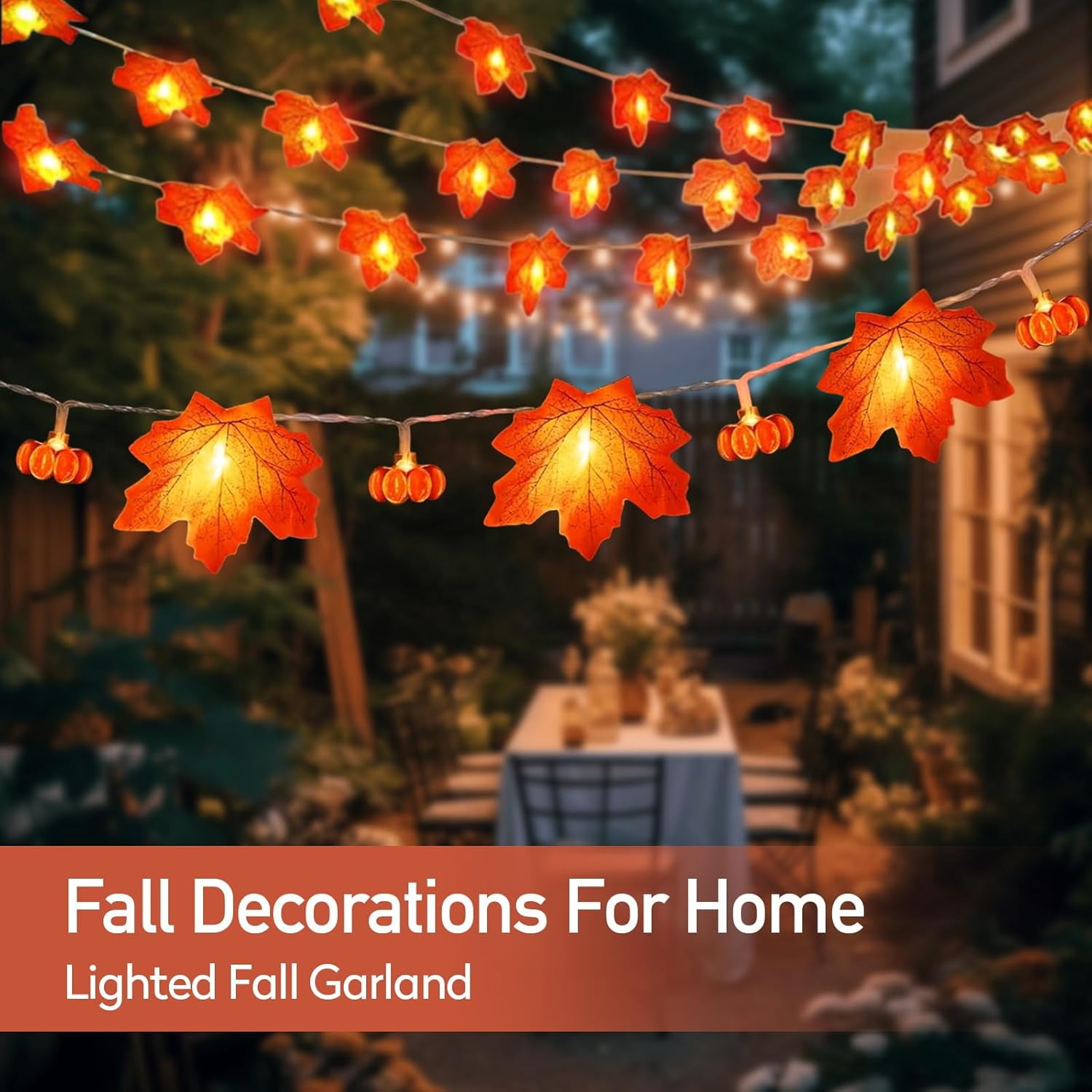 4 Packs Fall Decor Maple Leaves String Lights, Waterproof Total 40Ft 80 LED, Battery Operated String Light for Home Mantel Porch Door Indoor Outdoor Halloween Thanksgiving Decor Christmas Decorations