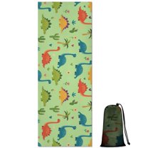 Green Dinosaurs Cacti Hearts Hot Yoga Mat Towel Non Slip for Hot Yoga - Quick-Drying Yoga Mat Cover with 4 Corner Pockets with Travel Bag - Hot Yoga Towel Non Slip 74"x26"