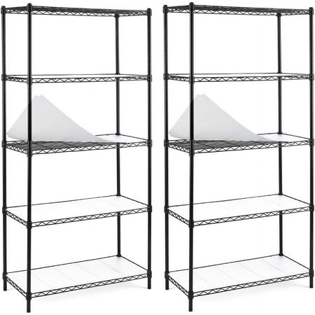 

2-Pack 5-Shelf Shelving Unit Adjustable Heavy Duty Carbon Steel Wire Shelves 150lbs Loading Capacity Per Shelf Units and Storage for Kitchen Garage (30W x 14D 60H) Black S200-5X2