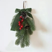 Rustic Christmas Teardrop Swag, Artificial Pine Cedar Greenery Wreath with Bell&Velvet Bow, Pinecones Red Berries,Farmhouse Winter Swag Garland for Outdoor Front Door,Indoor Mantle Wall Hanging Decor
