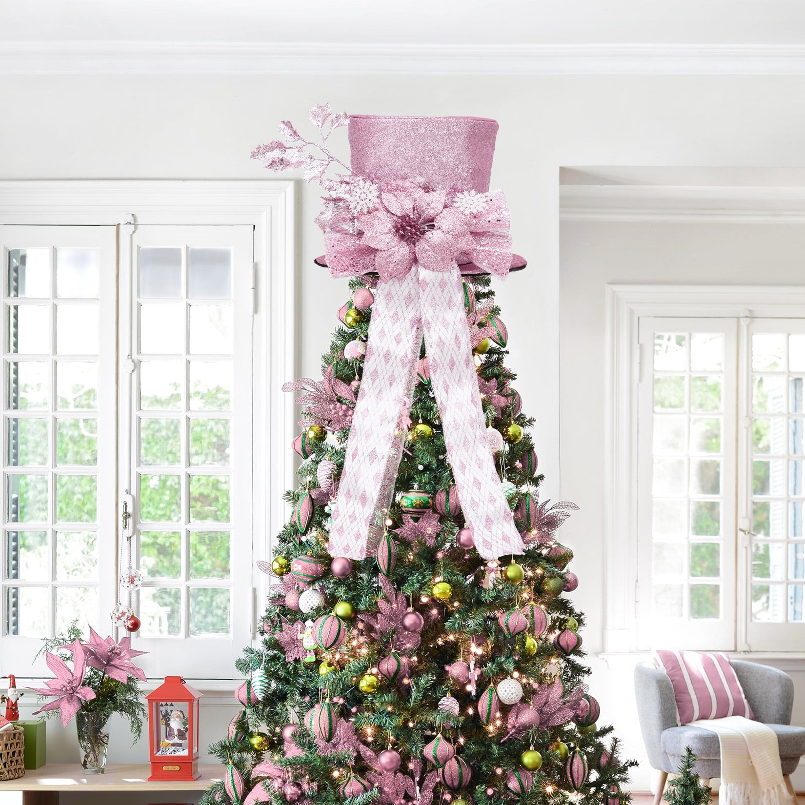Towallmark Christmas Tree Topper, Ribbon Bow Topper for Tree,Xmas Ornaments for Holiday Decor, Great Gift Christmas Decoration,9.84 x 9.84 in