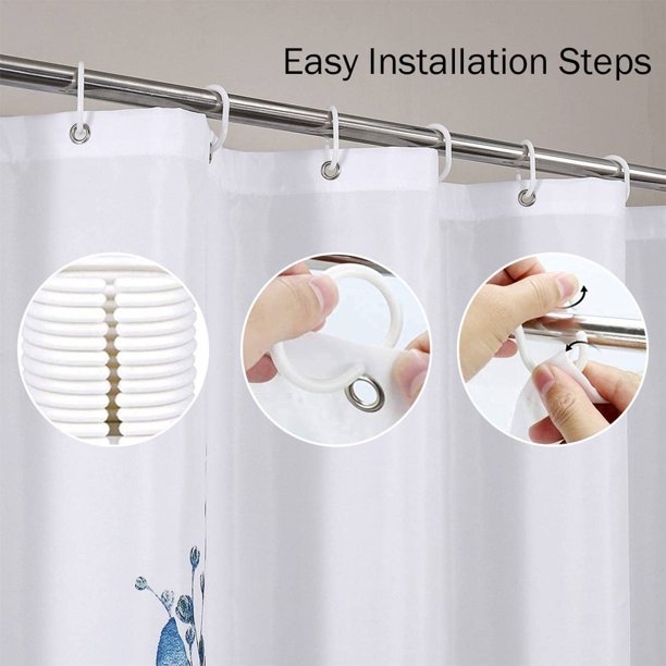 Cortina de ducha floral, impermeable, dobladillo pesado, duradera, lavable, accesorios de baño de tela de poliéster de secado rápido, cortinas de ducha bohemias con patrón de hojas con 12 ganchos