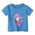 thumbnail image 1 of PMVFHDE Hauts d'Été pour Filles Hauts Décontractés Tendance T-Shirts d'Été Manches Courtes Imprimé Col Rond Ample Bleu, 6-7 Ans, 1 of 4