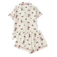thumbnail image 3 of WCJM Button Front Pajama Set Womens Short Sleeve Lapel Print Top Matching Drawstring Shorts Lightweight Breathable Knit Summer Outfit, 3 of 7