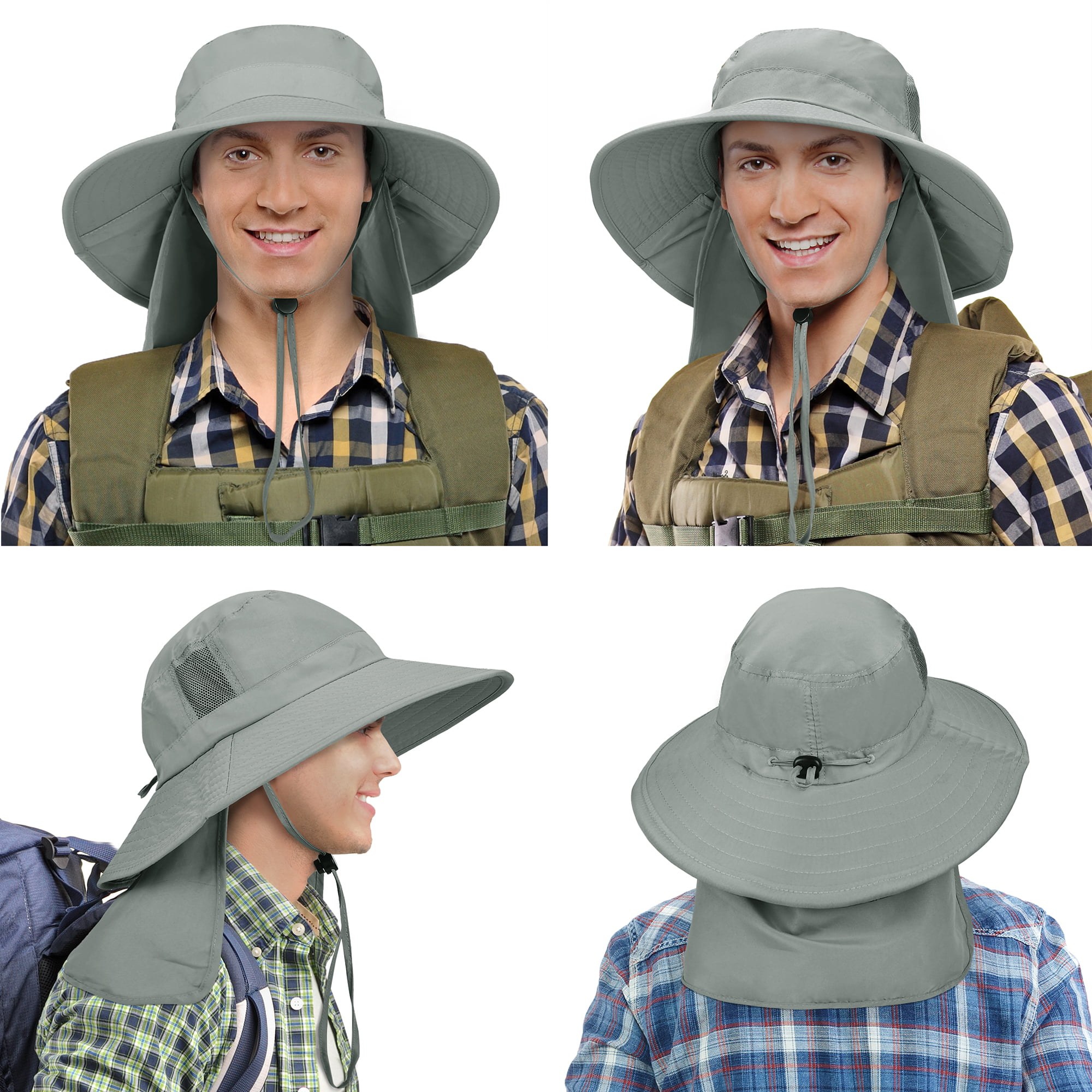 Cheers.US Waterproof Breathable Outdoor Sun Hat for Men with 50+ UPF  Protection Safari Cap Wide Brim Fishing Hat with Neck Flap 