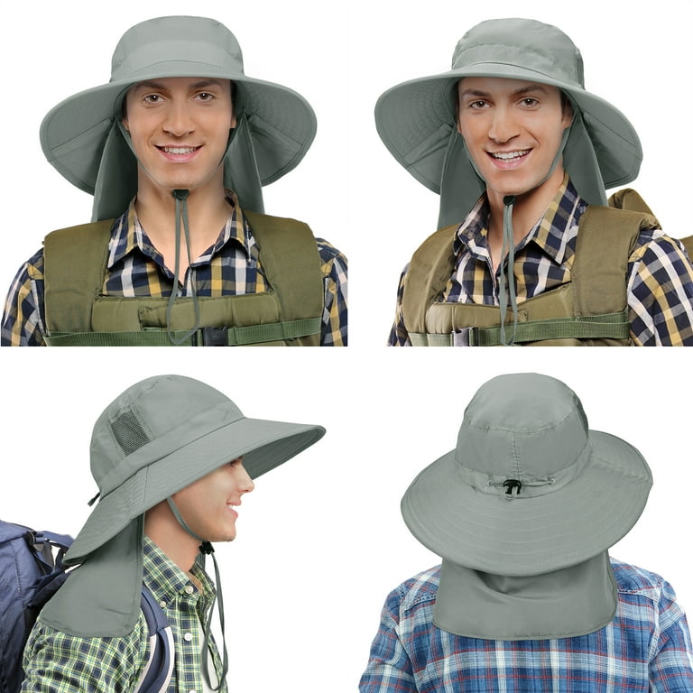 Men's Sun Hat with Neck Flap, Wide Brim Fishing Safari Hiking Hat