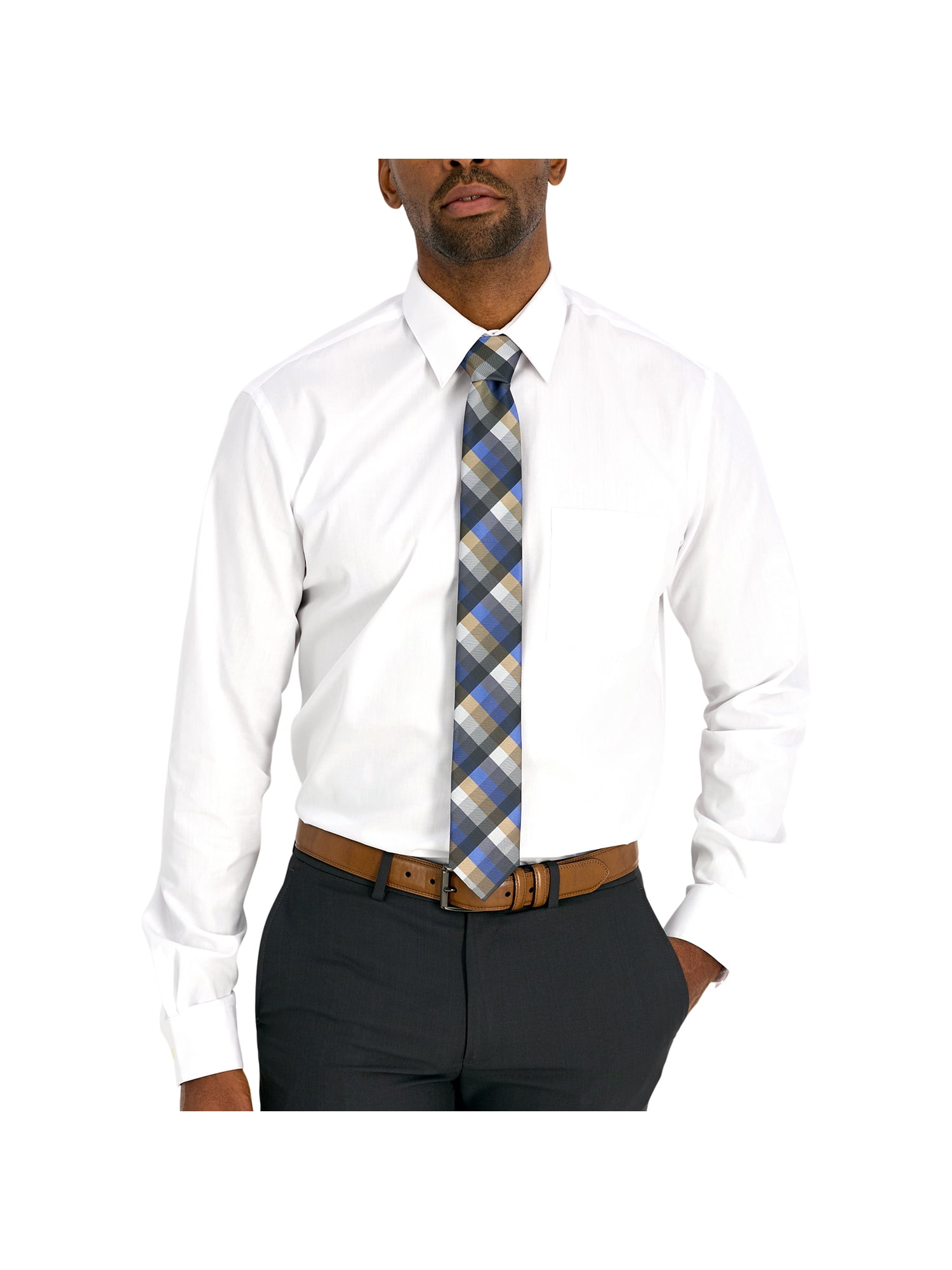 George Men's Shaded Grid Pattern Slim Width Necktie, One Size