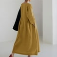 thumbnail image 5 of Kmdttou New Women's Summer Medium Long Sleeved Solid Color Linen Round Neck Long Dress,Fashionable Casual Dresses for Women 2025, 5 of 9