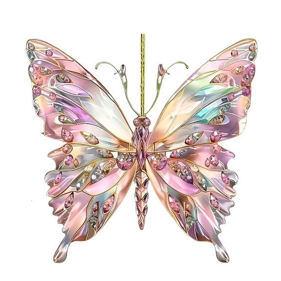 2D Acrylic Butterfly Hanging Decor, Pink with Holographic Accents and Decorative Details, for Home Wall Decoration, Bedroom, Living Room, Party Decor, Wedding Decor, Festival Decor