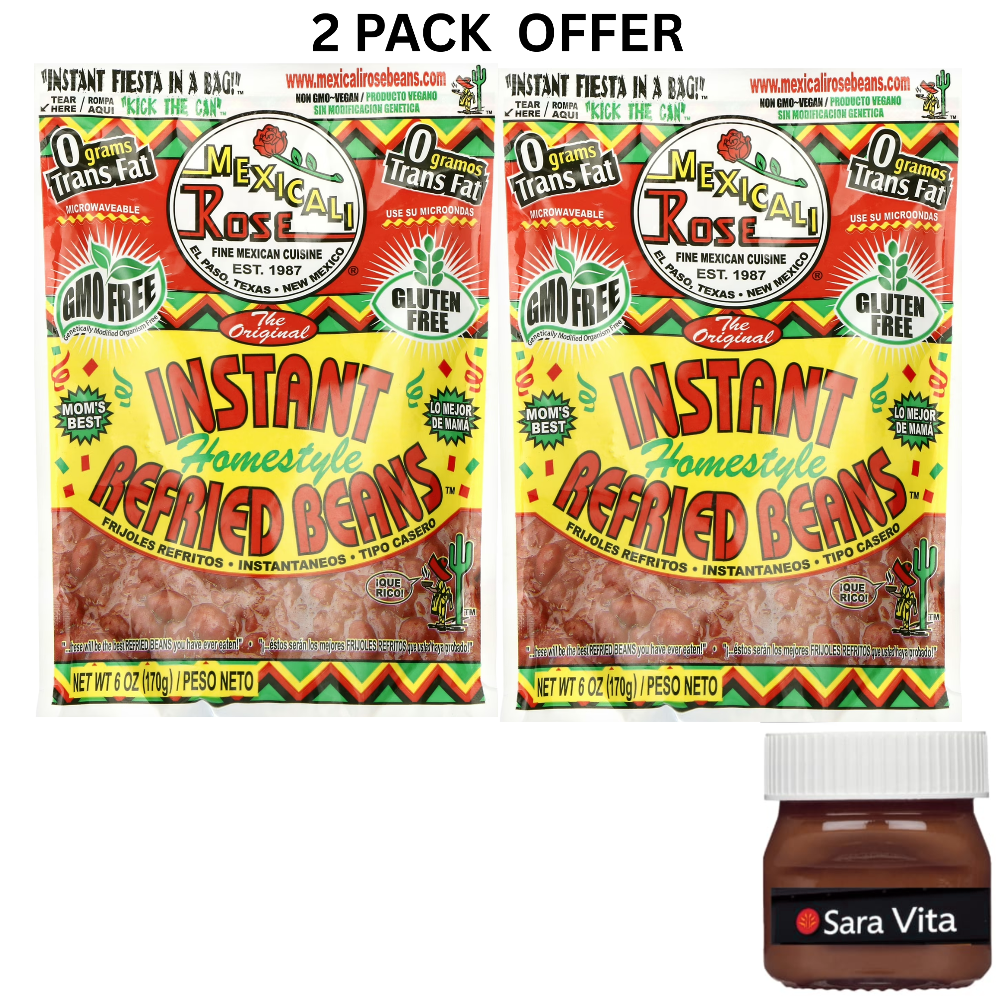 Mexicali Rose Instant Refried Beans, 6 oz, No Spice