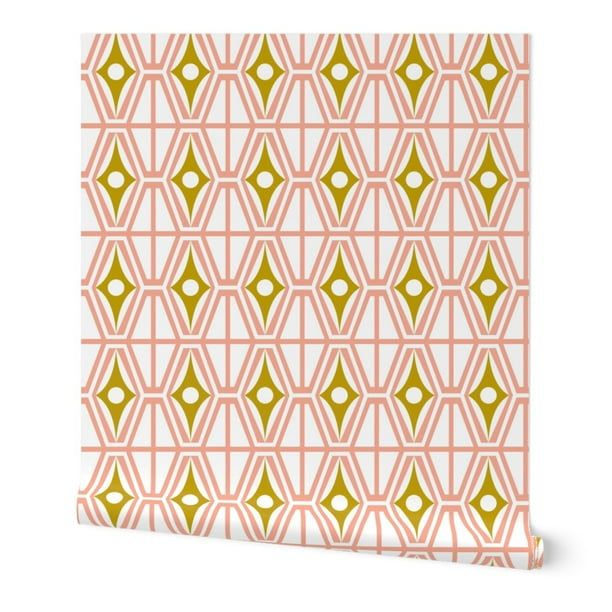 Wallpaper Roll Mid Century Modern Mcm Pink Geometric Diamond Retro 24in X 27ft Walmart Com