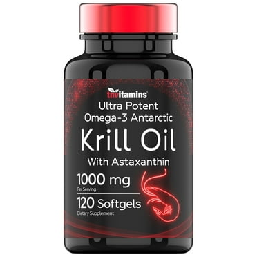 Antarctic Krill Oil 1000mg - 120 Softgels with Astaxanthin | Rich in Omega-3 Fatty Acids EPA & DHA | May Support Heart Health