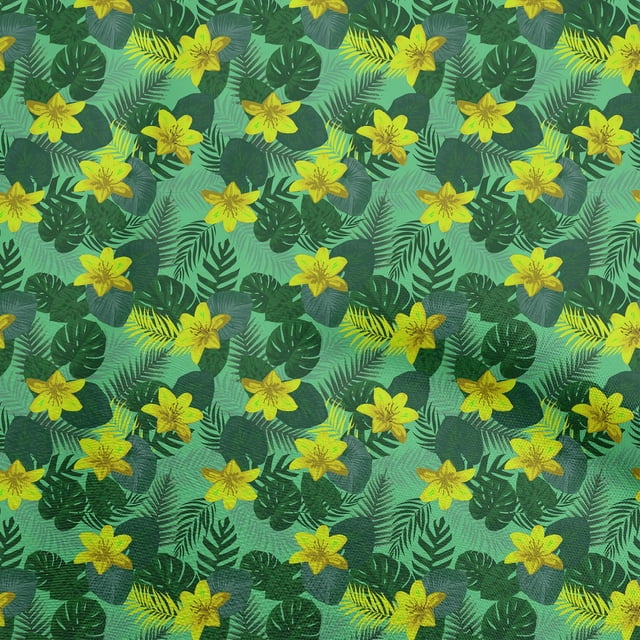 oneOone Cotton Cambric Green Fabric Tropical Craft Projects Decor Fabric Printed By The Yard 56 Inch Wide