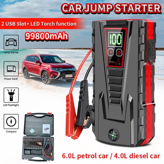 Car Jump Starter,Battery Jump Starter with USB Quick Charge(for All Gas or Diesel Engine) Charger Booster Powerbank Car, Portable Power Bank Charger with Built-in LED Bright Light