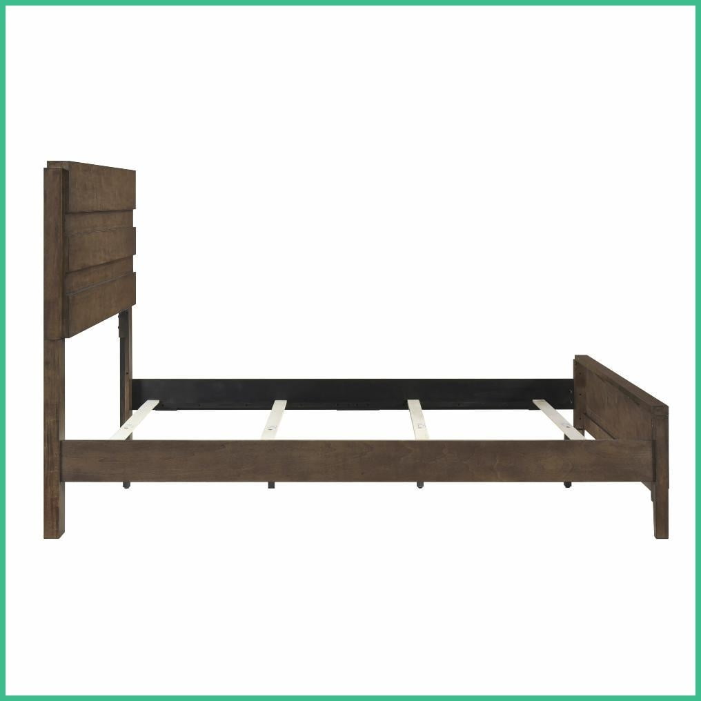 Eastern King Size Solid Rubberwood Panel Bed Frame Dark Walnut Finish for Master Bedroom