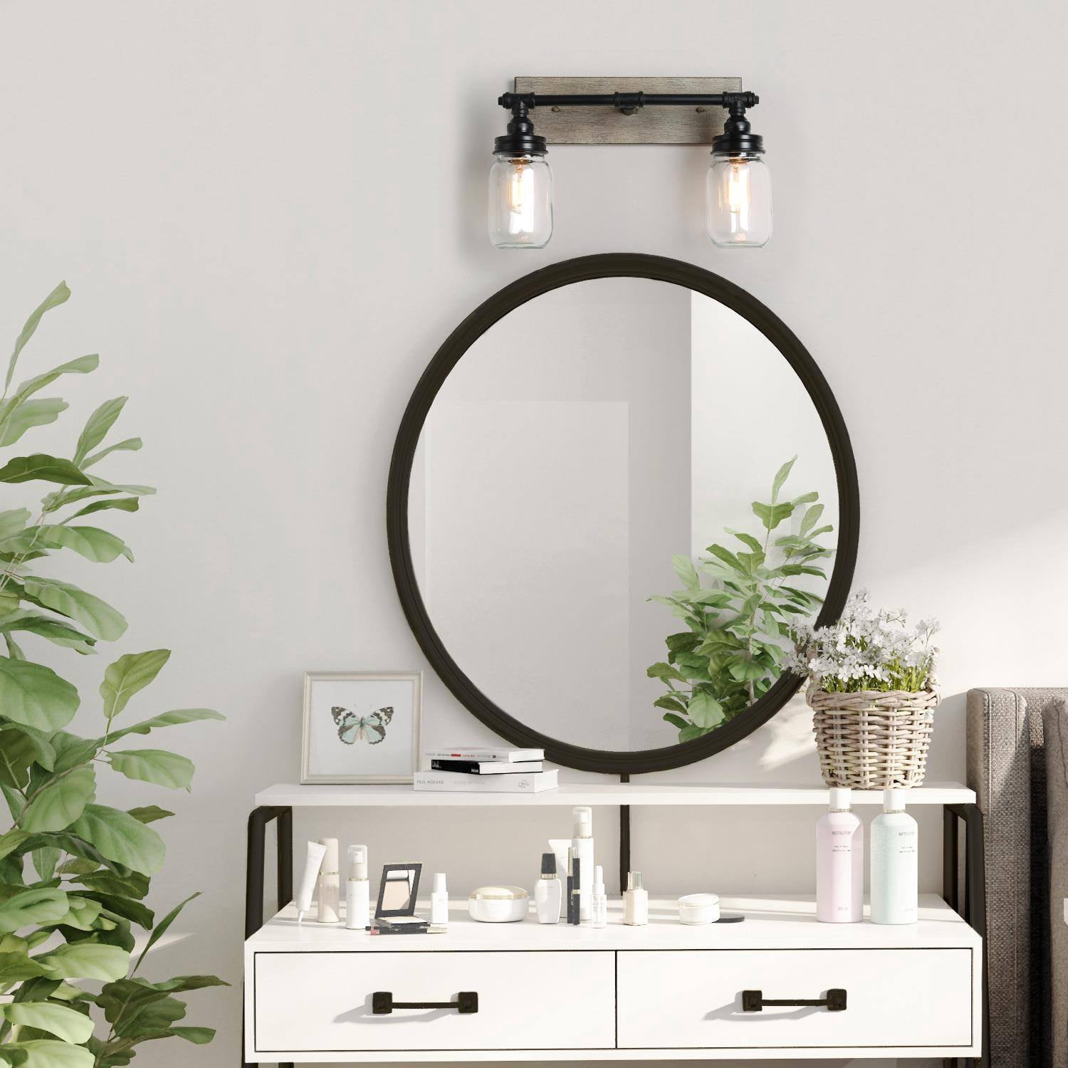 LNC 2-Light Black and Grey Farmhouse Mason Jar Bathroom Vaniyt Light