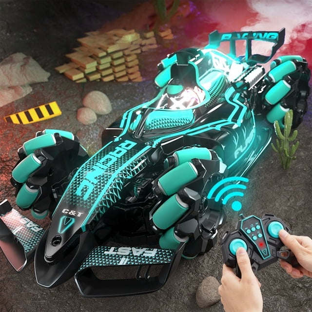 Fankiway Voiture Télécommandée pour Enfants, Voiture de Course à Dérive Électrique à Quatre Roues Motrices avec Lumière et Musique, Cascade Double Face à Grande Vitesse, Voiture de Course Adaptée aux Jouets pour Garçons et Filles en Liquidation