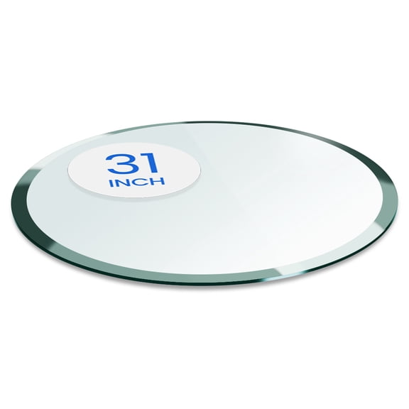 Dulles Glass Tempered Glass Table Top, 31" Round, 1/2" Thick, Clear, Bevel Edge