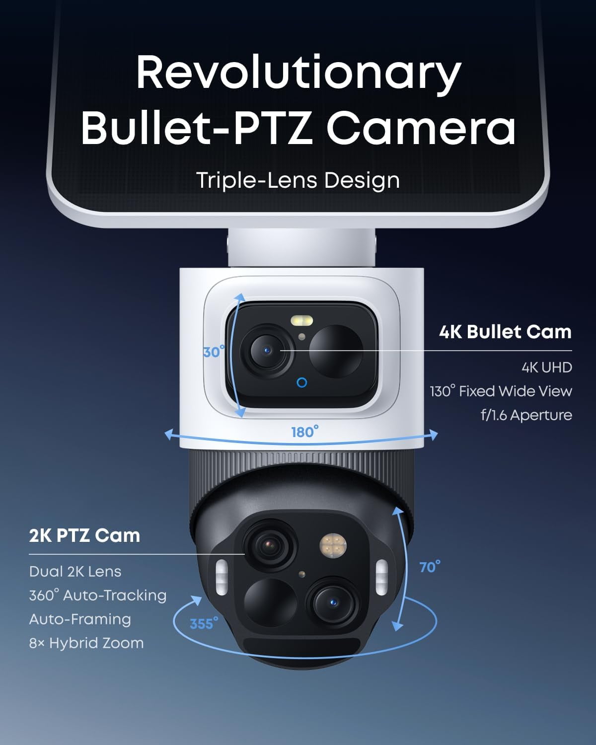 eufy Security eufyCam S4 2-Cam Kit, Solar Security Camera Wireless Outdoor, Triple Lens Bullet-PTZ Cam, 4K UHD, 360° Pan and Tilt, Auto Track, 8× Hybrid Zoom, Color Night Vision, Expandable Storage