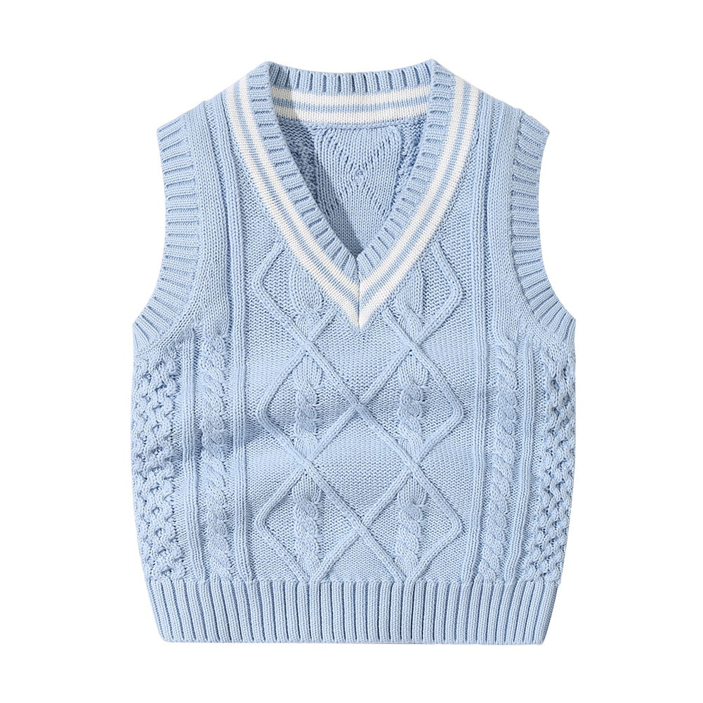 OCHENTA Boys V-Neck Uniform Sweater Vest Sleeveless Pullover Knitted Waistcoat 