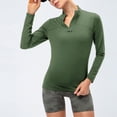 thumbnail image 5 of Women Plus Size Long Sleeve Pocket Pullover Loose Shirts Tunics Tops Winter Fall Stretch Zip Mock Neck Long-sleeved Blouson One Shoulder Half Solid Color Zip-Up Cotton Top(Army Green,XXL), 5 of 7