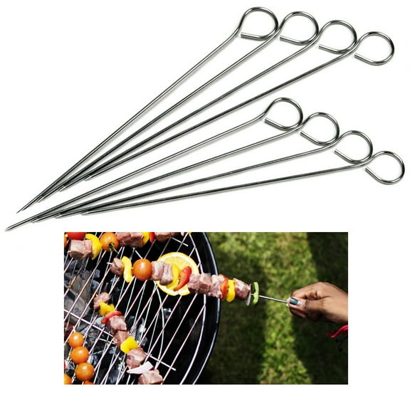 8 Pc Metal BBQ Cooking Skewers Stainless Steel Barbecue Kebab Food Grill Sticks