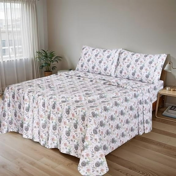 100% Cotton Sheets Queen Size Set, 4 Pieces, Soft & Breathable Percale Weave Bedding, Deep Pocket 16", Hotel Standard, Crisp Cool Feeling, Durable, Perfect Floral Bed Sheet, Dandelion Field