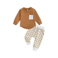 thumbnail image 1 of ZAXARRA Tenues d'Automne pour Garçons Tout-Petits Poche Col Rond Manches Longues Chandails en Molleton et Pantalons Longs à Damier Ensemble de Vêtements 2 Pcs, 1 of 8