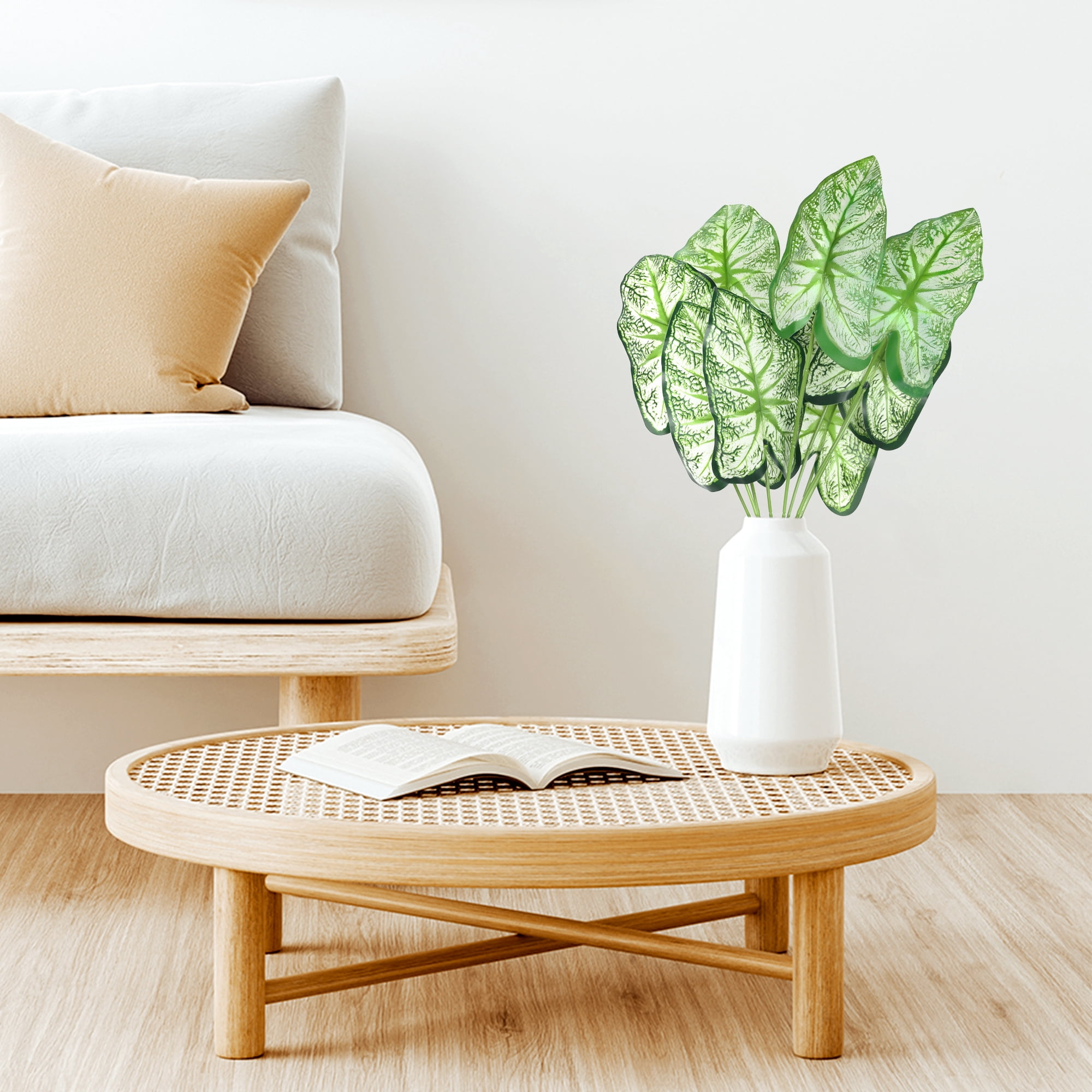 Unique Bargains Artificial Stems Leaves Fake Greenery Plants Faux Leaf Decor Green Taro Leaves