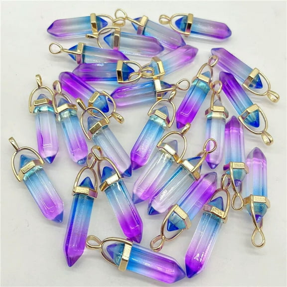 QQTDFG Wholesale Mixed Crystal 10pcs Hexagonal Column Stone Pendants for Jewelry Making-default