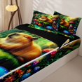 thumbnail image 3 of Homewish Jungle Capybara Zipper Twin Comforter Sets with Fitted Sheet and 2 Pillowcases for Kids, Mushroom Plant Zipper Bedding Set, Green Gold, Black Reversible, 4pcs, 3 of 6