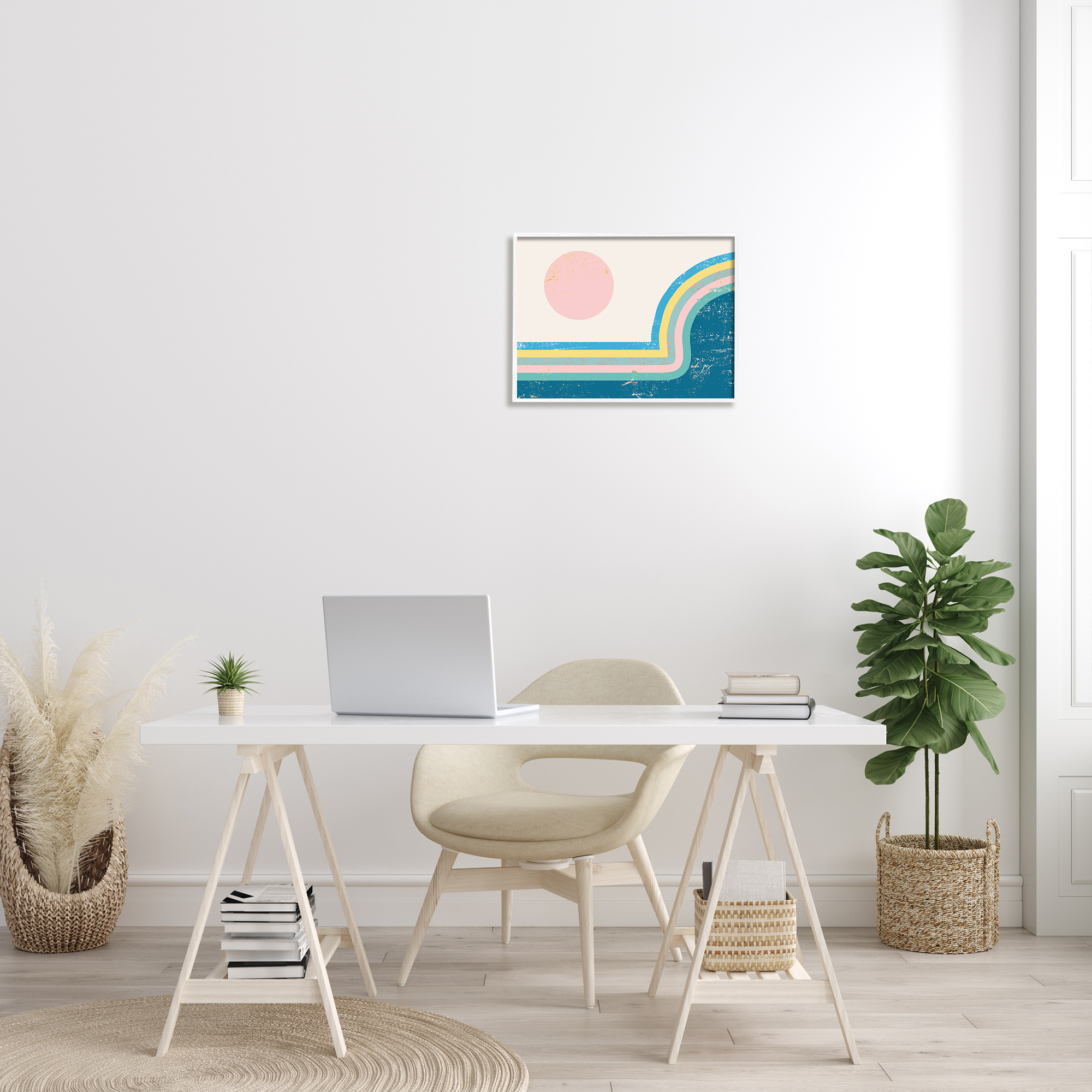 Stupell Indtries Retro Sun Landscape Round Curved Mountain Blue Pink,20 x 16,Design by Daphne Polselli