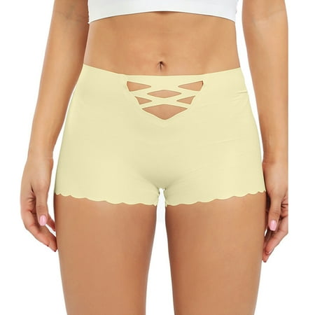 Pavied Cotton Underwear Seamless Underwear European And American Women s Briefs Female Non Pants Female Ice Silk Buttocks Lady Panties Long Underwear Women Womens Underwear Yellow S