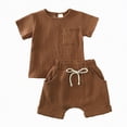 thumbnail image 2 of NOLDARES Newborn Baby Girl Clothes Set Short Sleeve Letter Tops Casual Toddler Shorts Set Infant Girl Summer Outfit(Brown,9-12 Months), 2 of 4