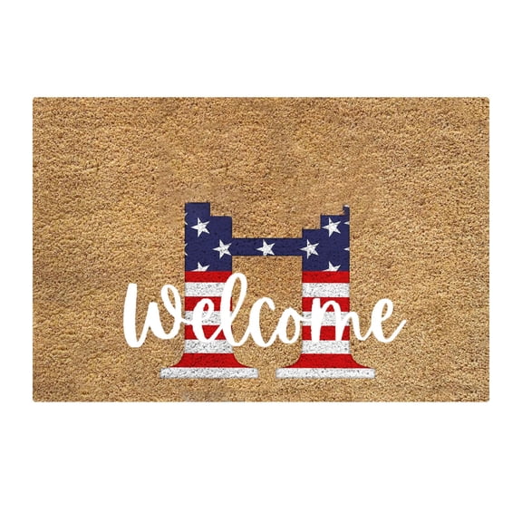 Patriotic Doormat 4th of July Door Mat Welcome Doormat Monogram Floor Mat Initial Letter Outdoor Mat Stars Stripes Memorial Independence Day Decor for Home Bathroom Kitchen Indoor, #H