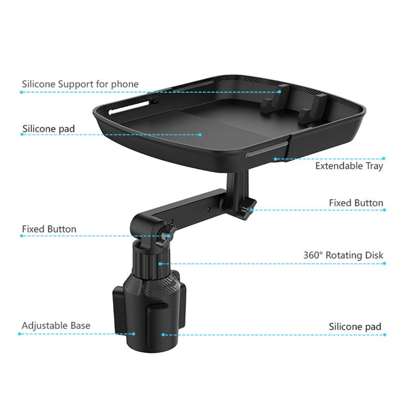 Larger Cup Holder Tray, Car Food Tray for Eating, Detachable 3 in 1 Car Cup Holder Expander and 360° Rotating Car Cup Holder Tray Table with Phone Holder, Road Trip Essentials