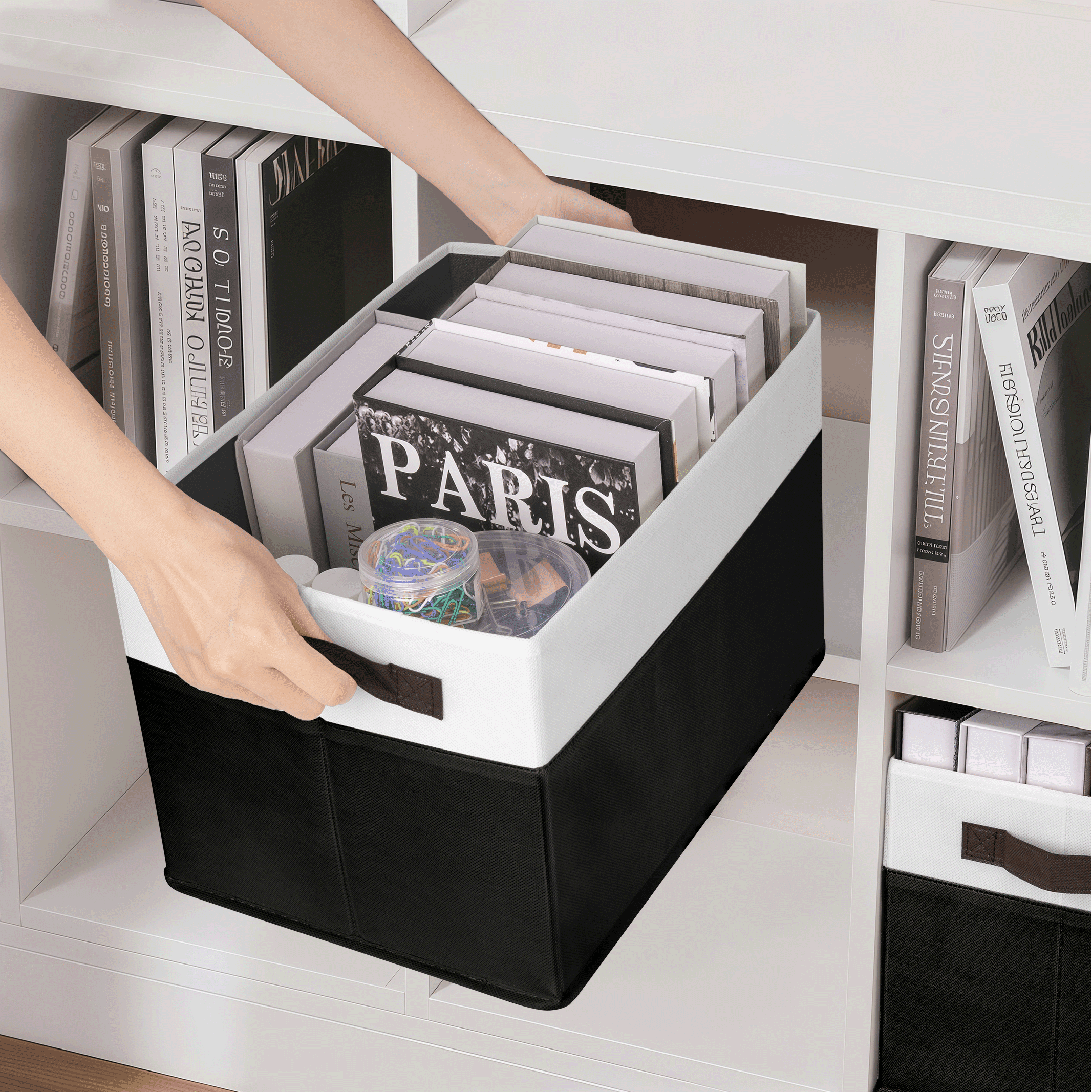 Criusia 6 Pack Large Cube Storage Bins for Shelves, Foldable Fabric Storage Cubes with Handles, Closet Organizers and Storage Bins for Clothes, Toys, Towels & Linen, Black