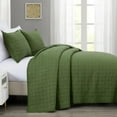 thumbnail image 2 of Chezmoi Collection Madrid Herringbone Geometric Solid Cotton Lightweight Quilt, 3-Piece Quilt Set, Queen, Loden Green, 2 of 9