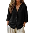 thumbnail image 5 of Black Shirts for Womens 3/4 Sleeve Fall Slim Fit Basic Shirt Layer for Office, 5 of 6