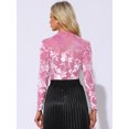 thumbnail image 3 of DARING DIVA Women's See Through Mesh Mock Neck Velvet Floral Tee Shirts M Pink, 3 of 6