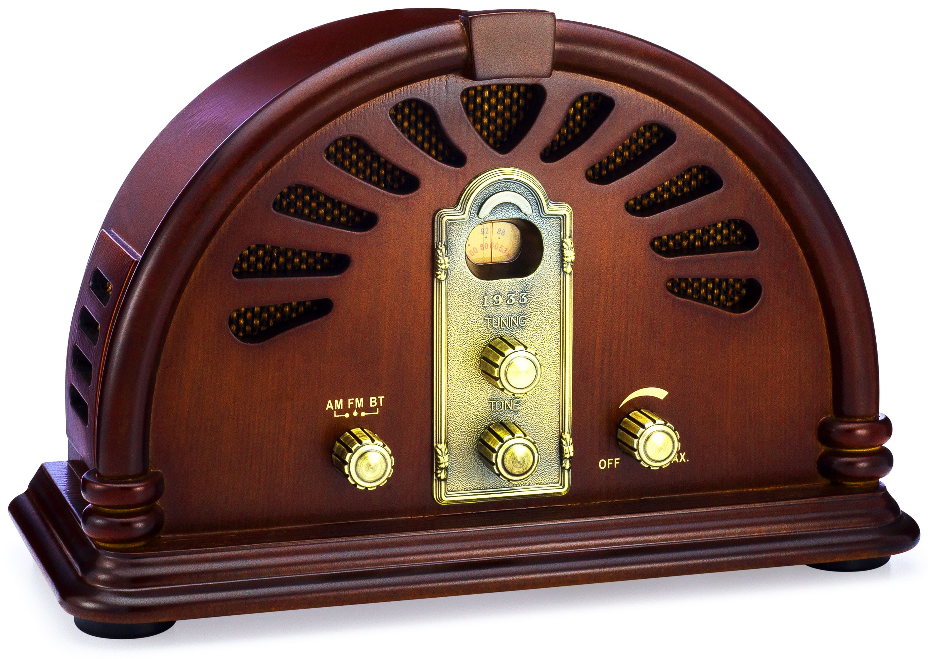 Handmade Wooden Exterior ClearClick Classic Vintage Retro Style AM/FM Radio with Bluetooth & Aux-in